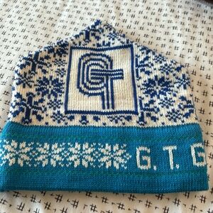 Moriarty wool hat, made in Stowe, VT, cream/navy/aqua, GT Global advertising, OS